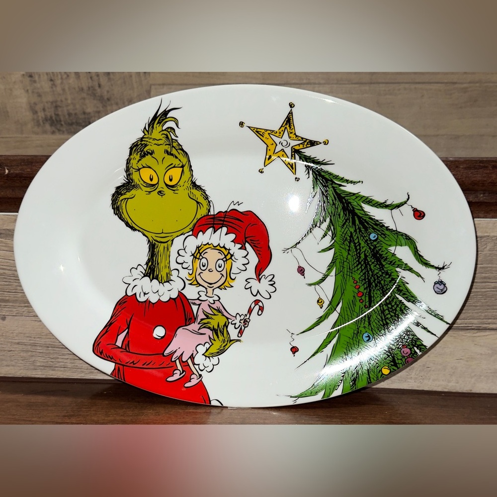 Cute 🥰 Dr. Seuss Zrike Grinch Christmas Lucie Lou Oval Serving Platter  13 5/8”